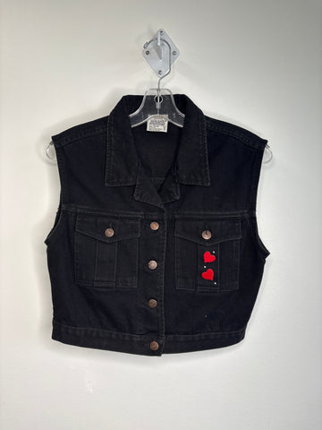 Jordache Betty Bop Embroidered Cropped Denim Vest (S)
