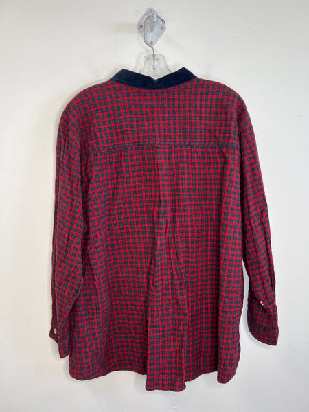 Casual Elements Red Plaid Christmas Button-Up Embroidered Long Sleeve Shirt (3X)