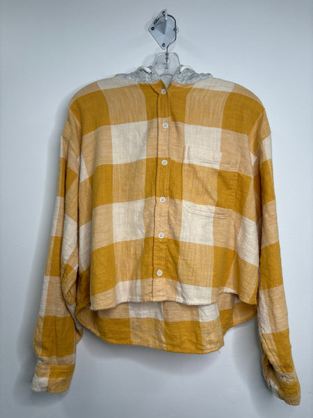 American Eagle Plaid Hooded Cropped Long-Sleeve Top (L)