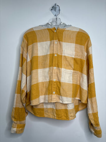 American Eagle Plaid Hooded Cropped Long-Sleeve Top (L)