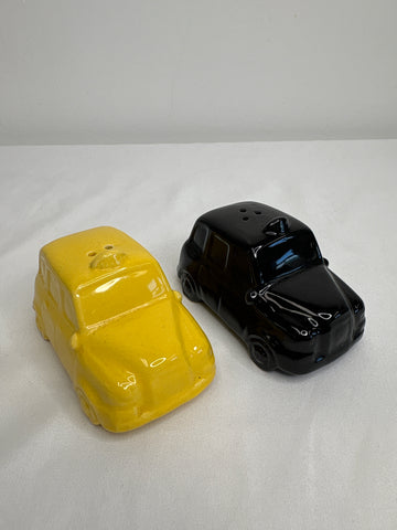 SET OF 2 Yellow And Black Taxi Cab Salt And Pepper Shakers