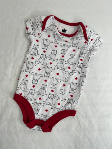 Canadiana White Bear Print Short-Sleeved Onesie (3-6M)