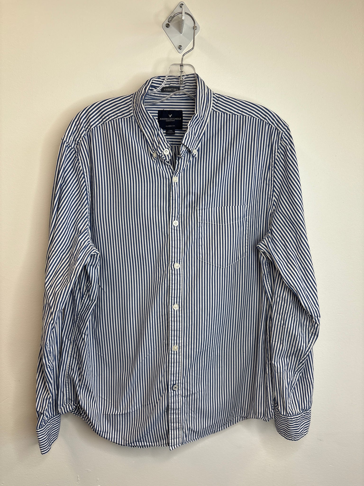 American Eagle Striped Long-Sleeve Button-Down Top (L)
