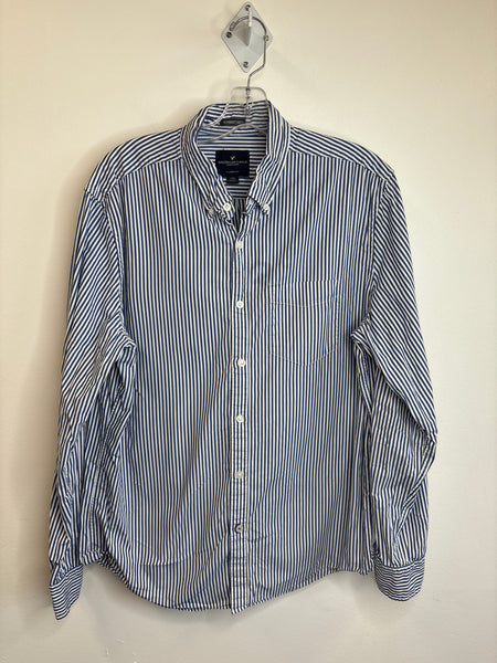 American Eagle Striped Long-Sleeve Button-Down Top (L)