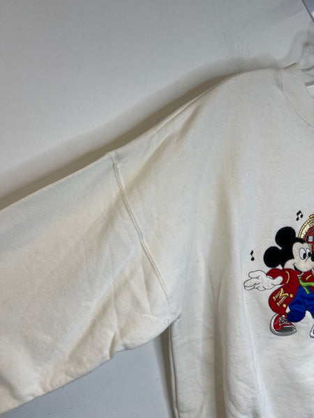 Vintage Fuzzy's By Seitz Cream "Mickey And Minnie Dancing" Embroidered Graphic Pullover Sweatshirt (XL)