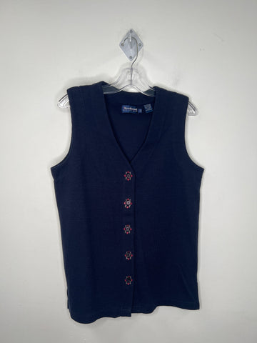 Vintage Weekend Edition Floral Embroidered Button Up Knit Vest (S)