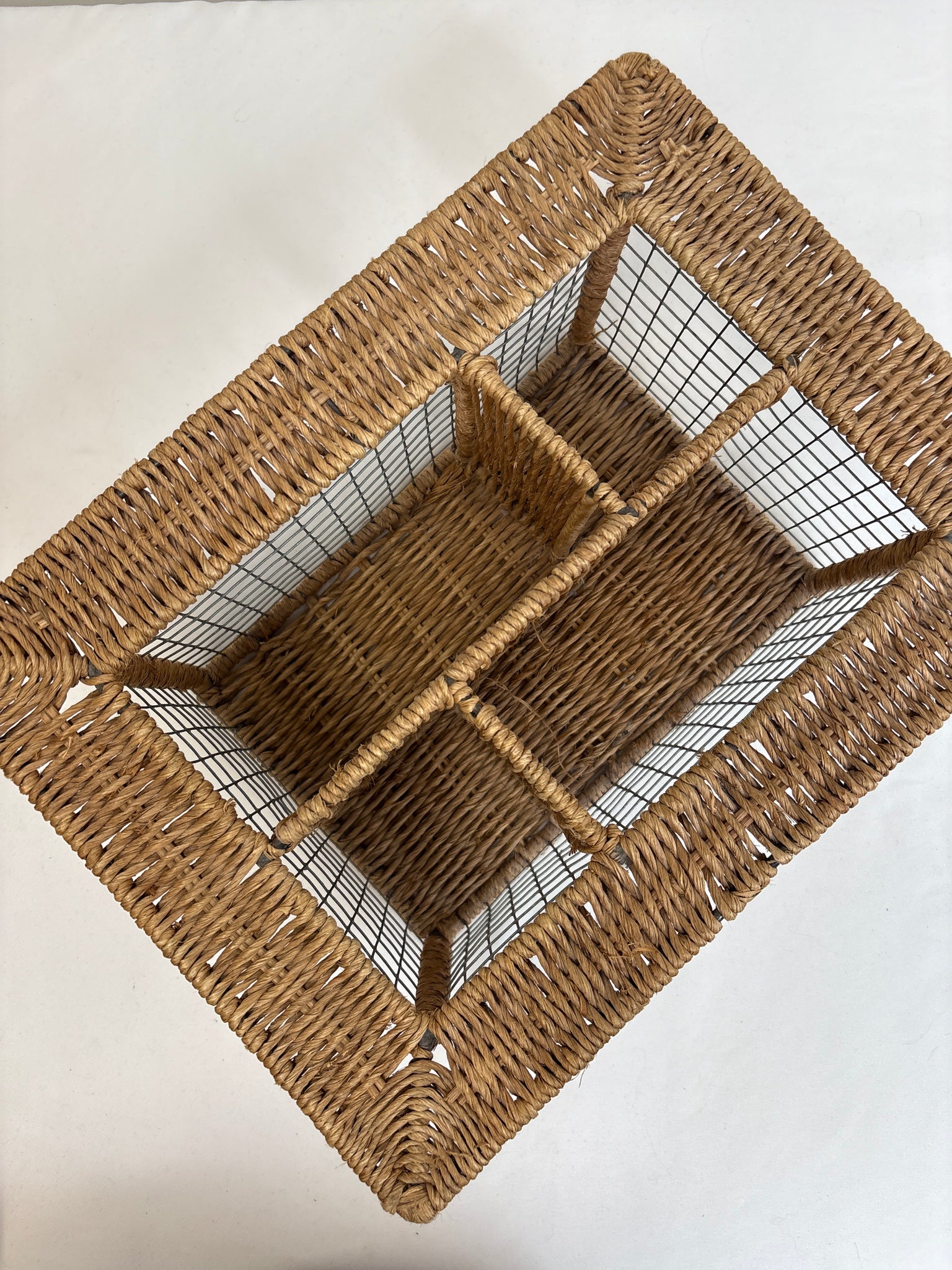 Metal Wicker Silverware Caddy Picnic Basket