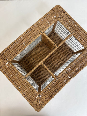 Metal Wicker Silverware Caddy Picnic Basket