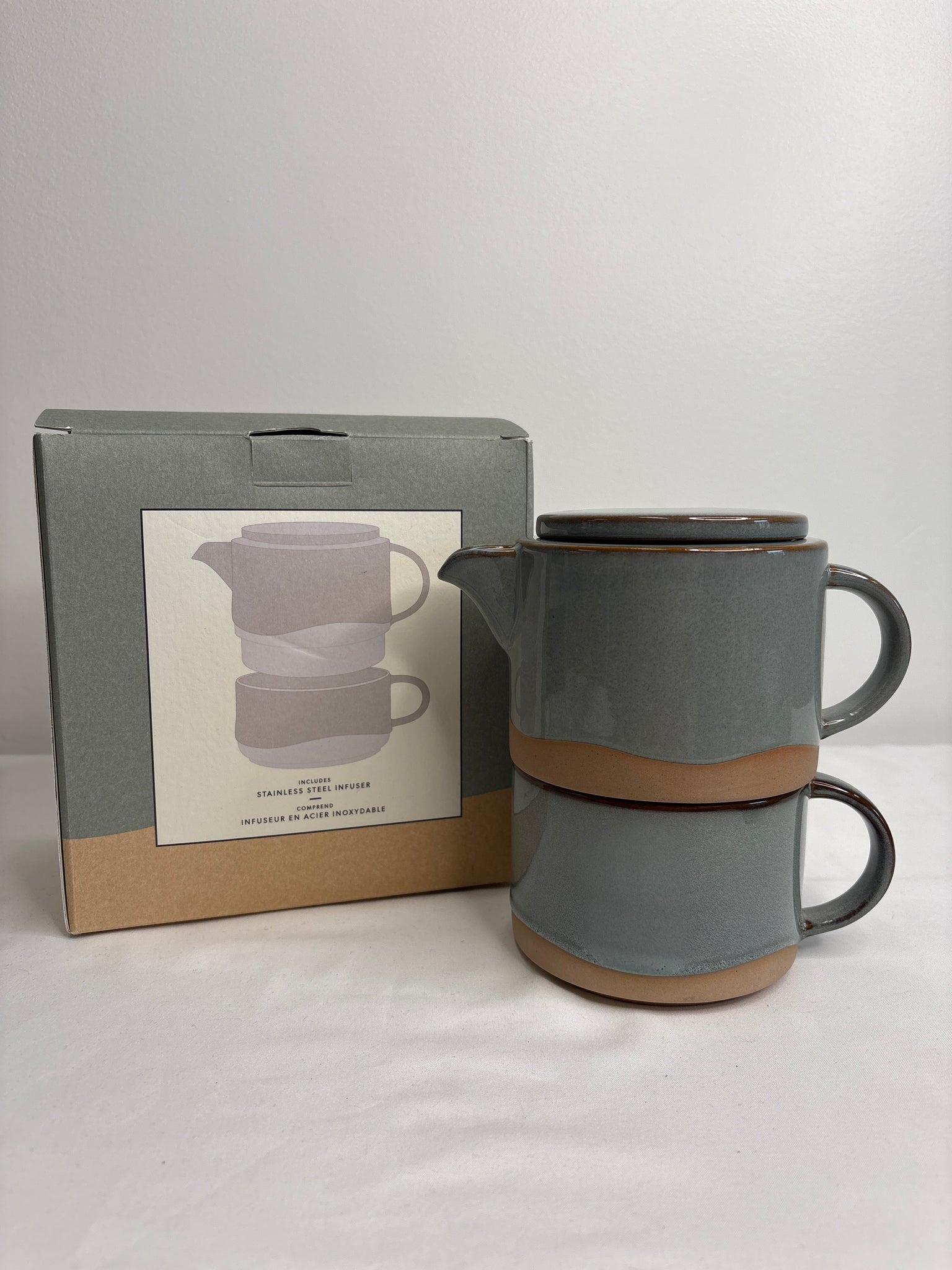 Indigo Sage Brush Dipped Ceramic Tea For One