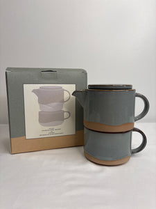 Indigo Sage Brush Dipped Ceramic Tea For One