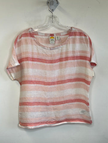 C&C California Striped Pink Short Sleeve Linen Lightweight Blouse (M)
