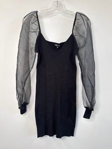 Blue Blush V-Neck Sheer Sleeve Mini Dress (L)