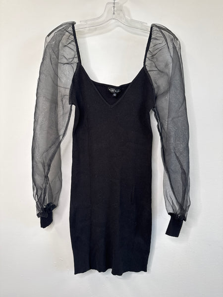 Blue Blush V-Neck Sheer Sleeve Mini Dress (L)