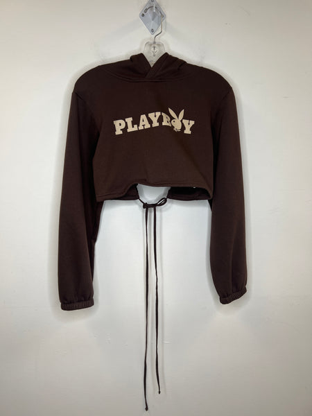 Playboy Brown Crop Pullover Hoodie (XL)