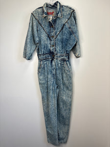 Vintage Welcome to the Future Exit Exit Acid Wash Button-Up Cotton Denim Jumpsuit (13)