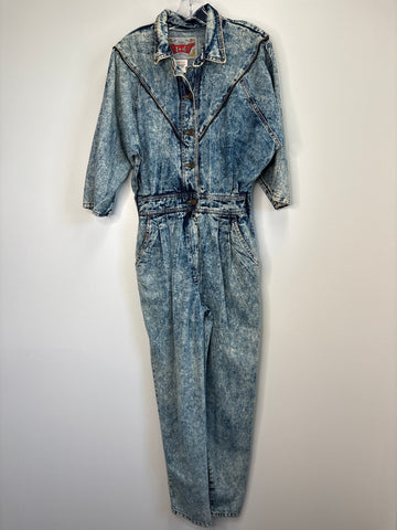 Vintage Welcome to the Future Exit Exit Acid Wash Button-Up Cotton Denim Jumpsuit (13)