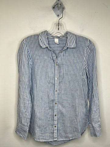 H&M Linen Blue And White Stripe Long Sleeve Button Up Shirt (2)