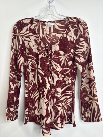 Retro Fairweather Studio Sheer Floral Long-Sleeve Top (S)