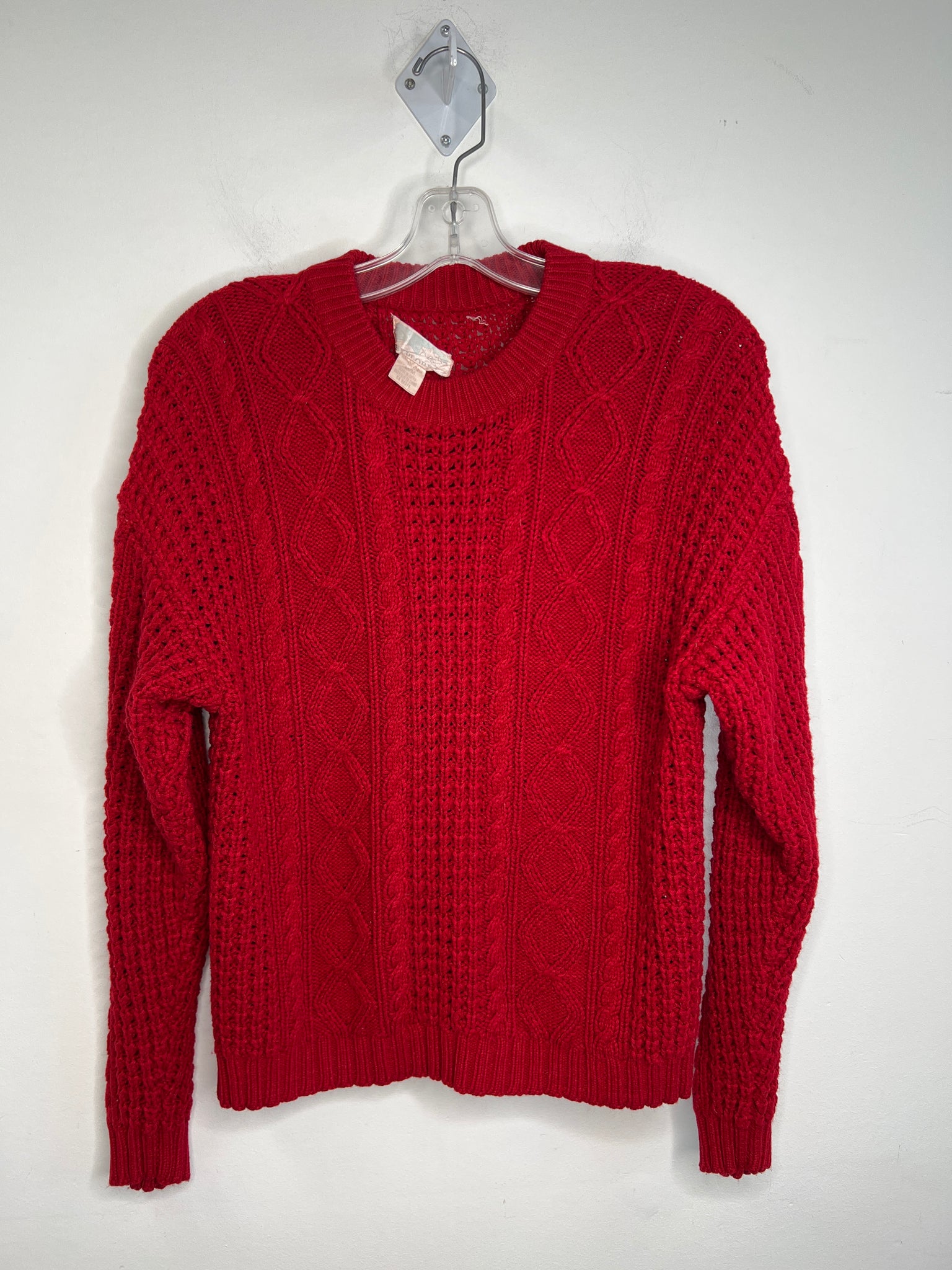 Vintage Explorer Red Cable Knit Knitted Long-Sleeve Sweater (M)