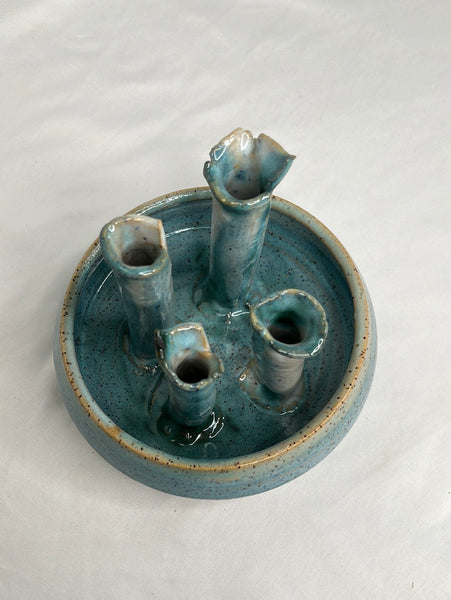 Flower Bud Vase Blue Glazed Pottery Bowl