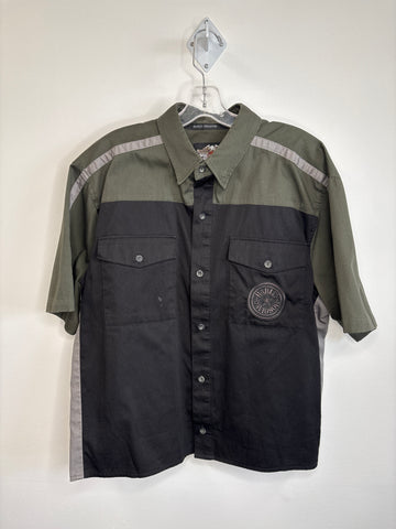 Harley-Davidson Army Green Black Button Down Short Sleeve Shirt (L)