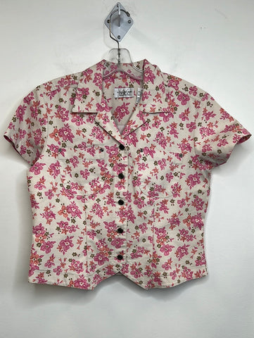 Vintage Villager Sport Pink Flower Denim Shirt (M)