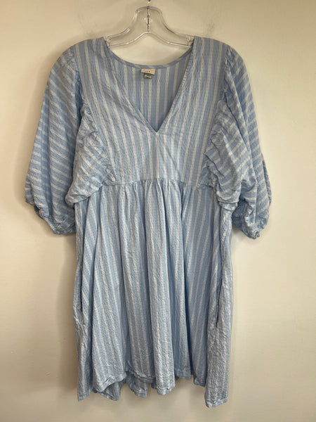 A New Day Pale Blue Stripe Puffed Sleeved Dress (XXL)