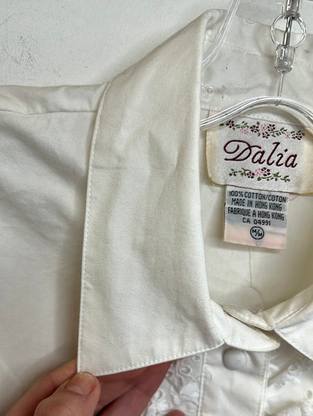 Vintage Dalia Button-Up Front Tie Blouse (M)