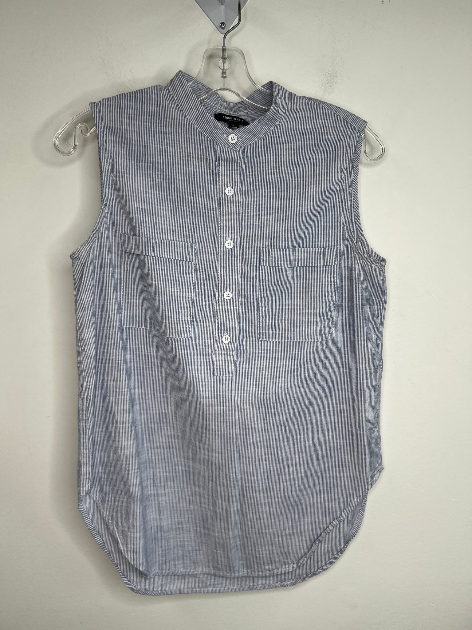 Kenneth Cole New York Blue Pinstripe Sleeveless Blouse (S)