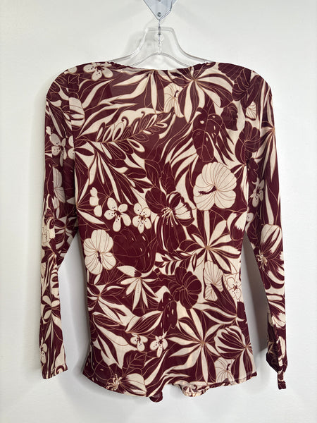 Retro Fairweather Studio Sheer Floral Long-Sleeve Top (S)