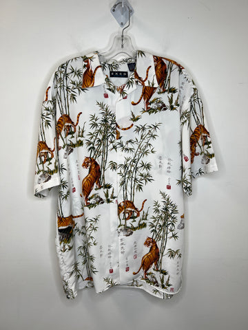 Vintage Exco Sport "Tiger In The Jungle" Graphic Short-Sleeved Button-Up Shirt (L)