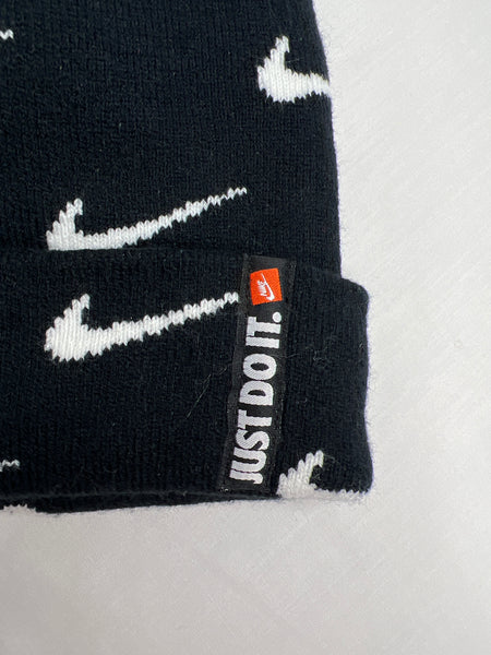 Nike Black Logo Print  ‘Just Do It’ Cuffed Toque (Youth)