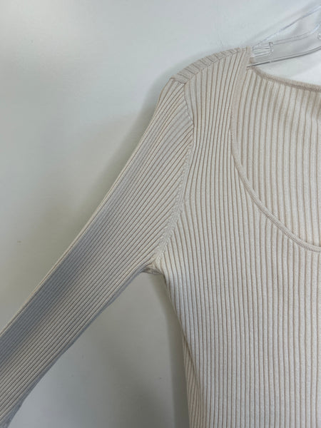 H&M White Long-Sleeve Ribbed Shirt (XL)