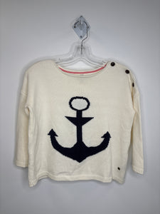 L.O.G.G Blue & White Anchor Graphic Cotton-Blend Cropped Quarter-Sleeve Knit Sweater (XS)