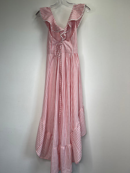 Molly Bracken Pink Stripe Ruffle Neckline High/Low Dress (S)