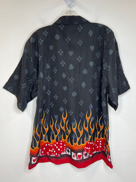 Vintage XNT Las Vegas Black "Poker" Print Short-Sleeved Button-Up Shirt (L)