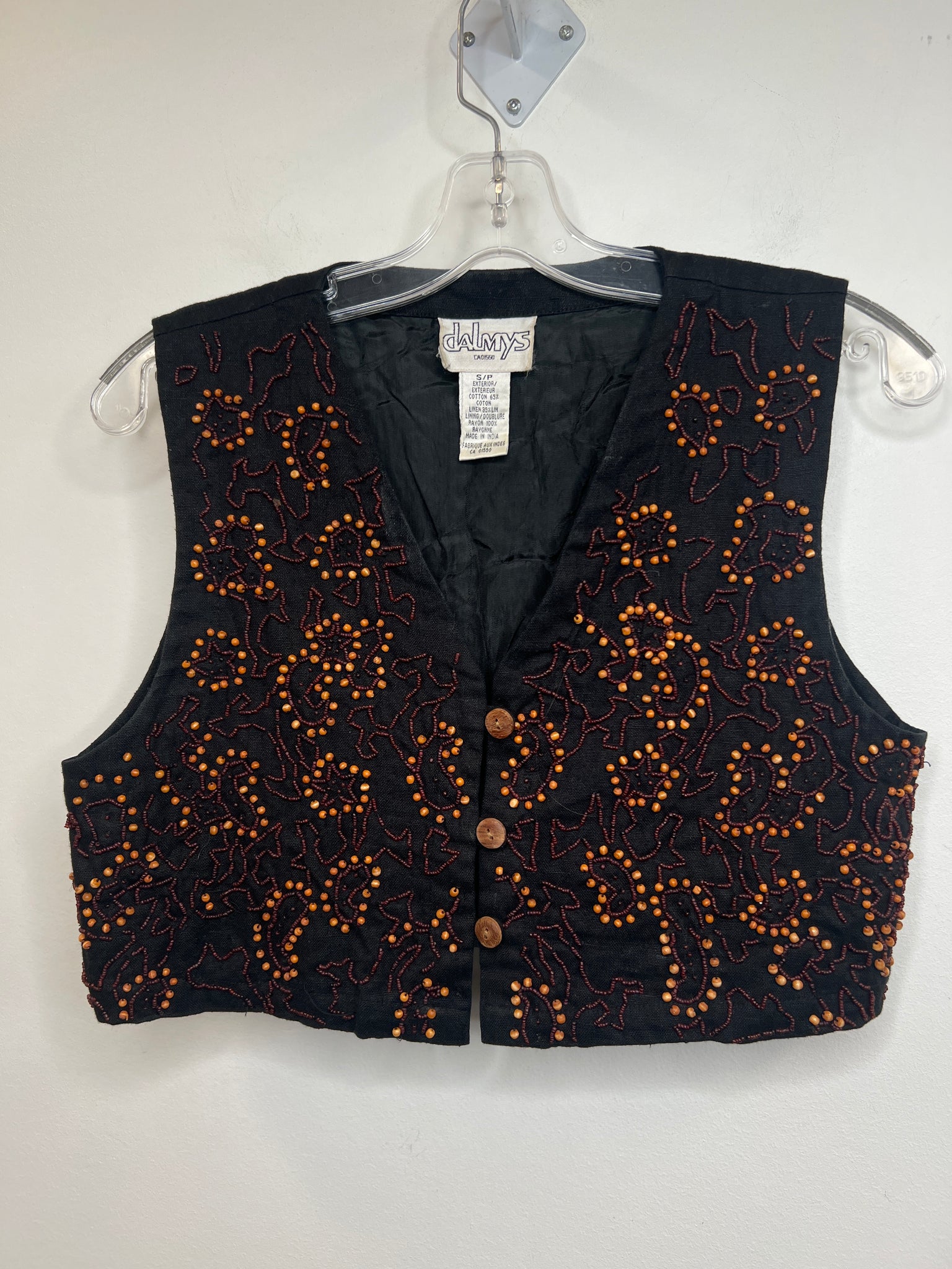 Vintage Dalmys Black Beaded Vest (S)