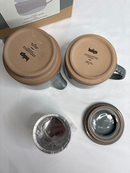 Indigo Sage Brush Dipped Ceramic Tea For One