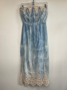 Jealous Tomato Blue Strapless Dress With Crochet Hem (M)