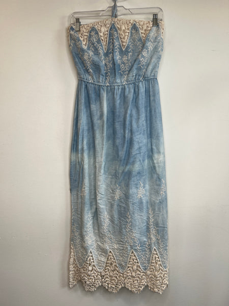 Jealous Tomato Blue Strapless Dress With Crochet Hem (M)