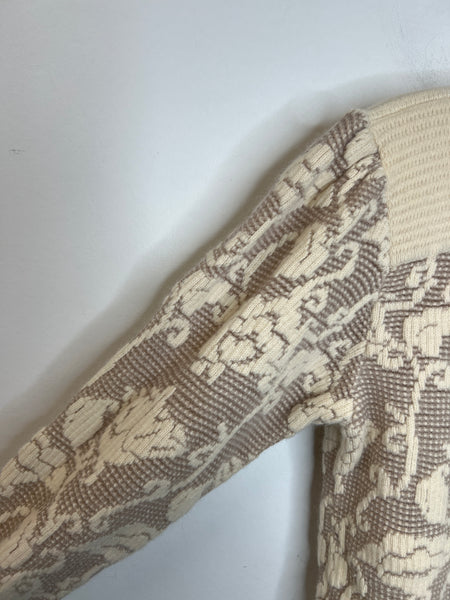 Vintage S.S.G Ltd. Lambswool-Angora Blend Cream Floral Print Long-Sleeve Sweater (M)