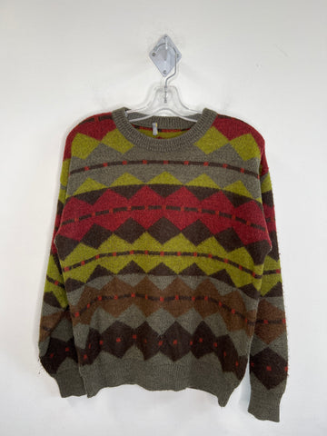 Vintage Burton Green Multi-coloured Knitted Long-Sleeve Sweater (S)