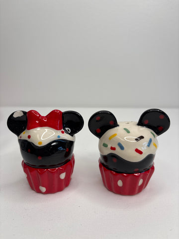 Disney Mickey & Minnie Mouse Ceramic Cupcake Salt & Pepper Shakers