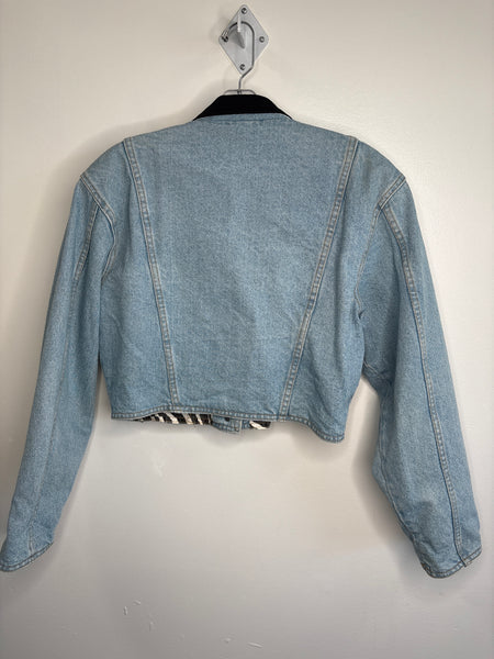 Vintage Pelican Cove Zebra Cropped Denim Jacket (M)
