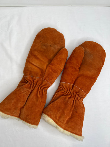 Vintage Goodwear Glove Leatherwork Sherpa-Lined Suede Gauntlet Mittens (L)