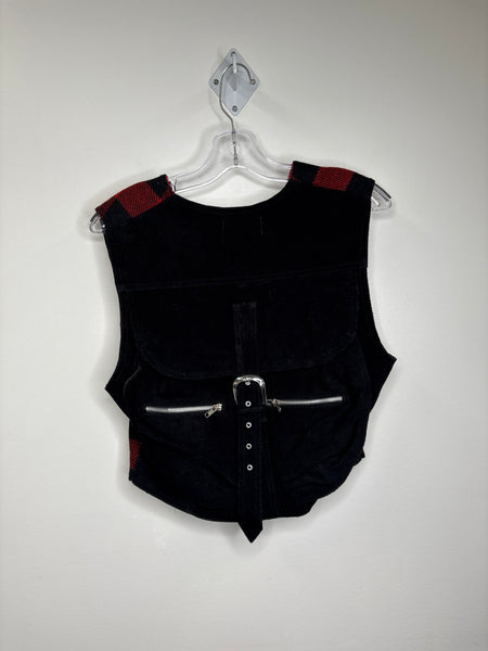 Vintage Jou Jou Genuine Leather Plaid Wool Leather Vest (M)