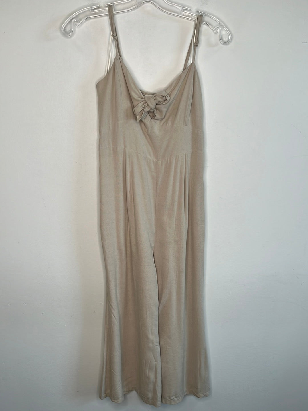 Everly Beige Tie Front Sleeveless Jumpsuit (S)