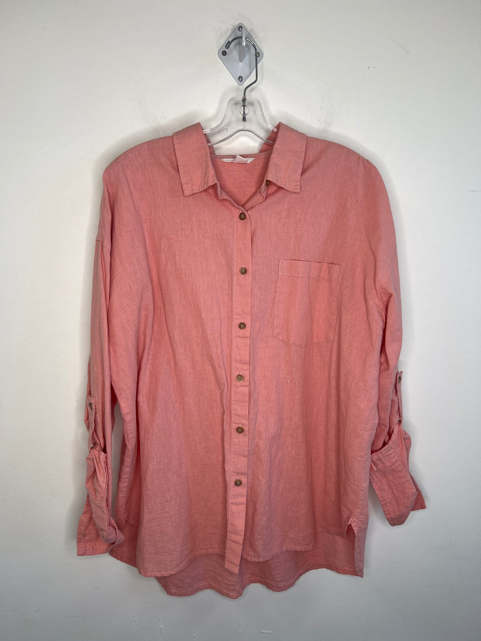 Joe Fresh Salmon Pink Long-Sleeve Button-Up Shirt (L)