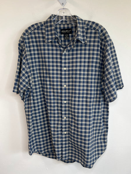 Eddie Bauer Blue Checkered Button-Up Shirt (M)