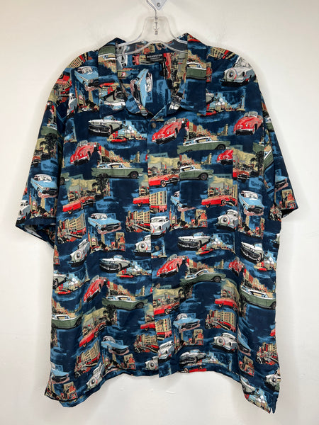 Vintage Roadster "Classic Car" Print Short-Sleeved Button-Up Shirt (3XL)